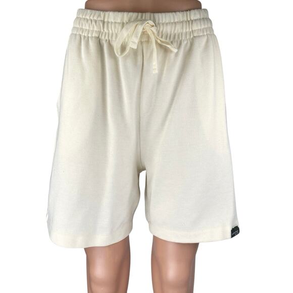 Zara Women's Cream White High Rise Elastic Waist Wide Leg Lounge Sweat Shorts L - Picture 1 of 4